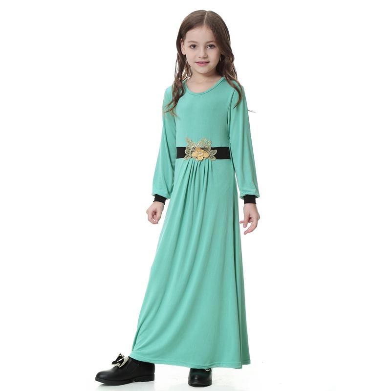 Middle East Arab Beautiful Girls Abaya Dress With Applique