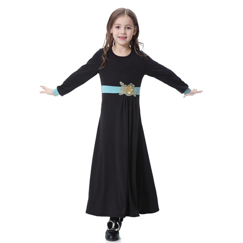 Middle East Arab Beautiful Girls Abaya Dress With Applique