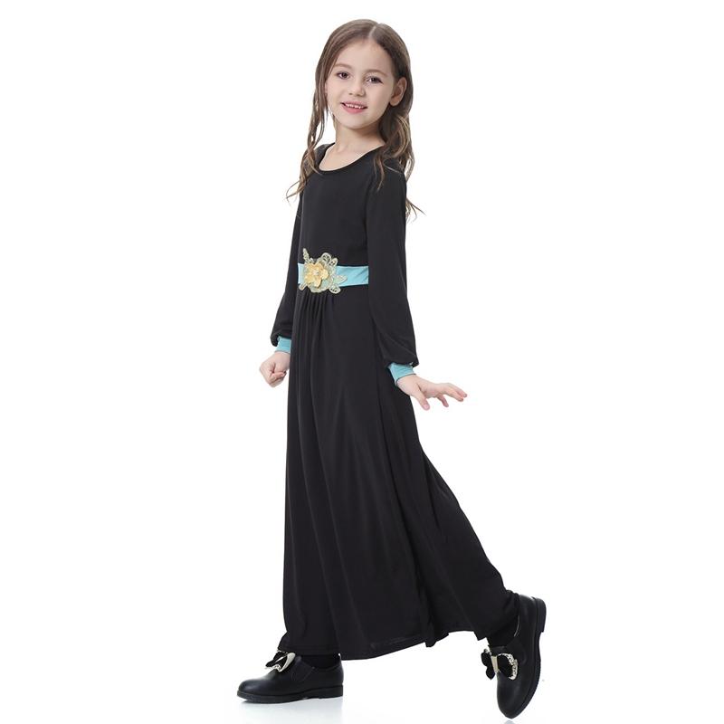 Middle East Arab Beautiful Girls Abaya Dress With Applique