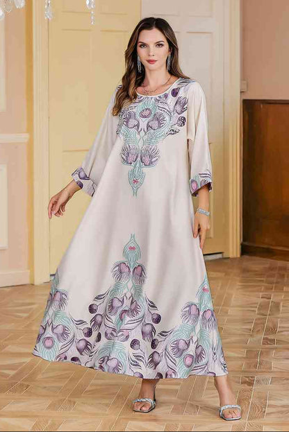 Eid Hotfix Rhinestones Printed Caftan Kaftan Dress #25212