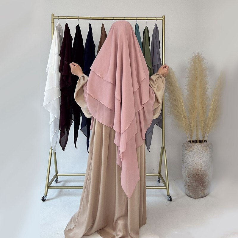 3 Layer Chiffon 11 Color Options Long Khimar