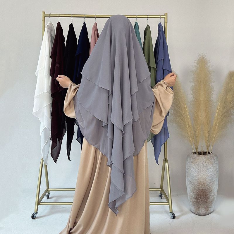 3 Layer Chiffon 11 Color Options Long Khimar For Muslim Women Nikah And Prayer