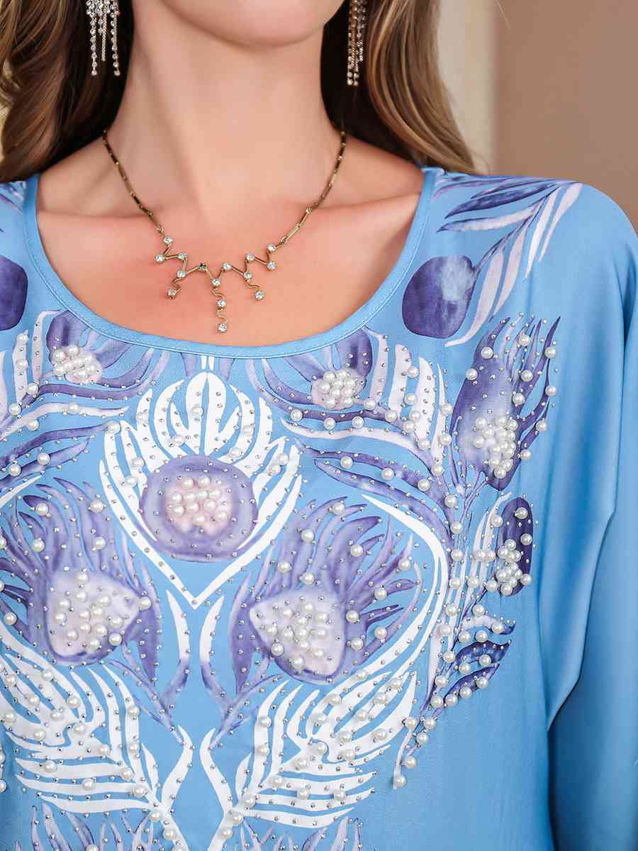 Eid Hotfix Rhinestones Printed Caftan Kaftan Dress #25212