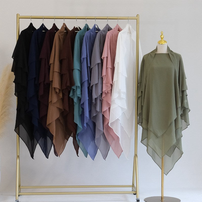 3 Layer Chiffon 11 Color Options Long Khimar For Muslim Women Nikah And Prayer