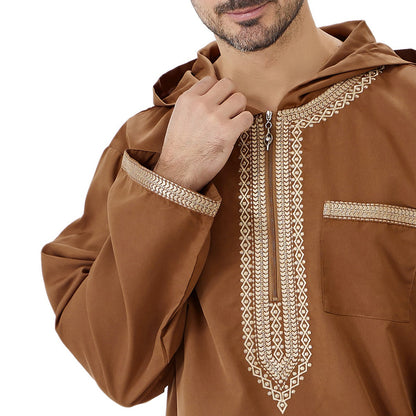 Arabic Hooded Thobe Islamic Muslim Jubba Djellaba For Men #26T847