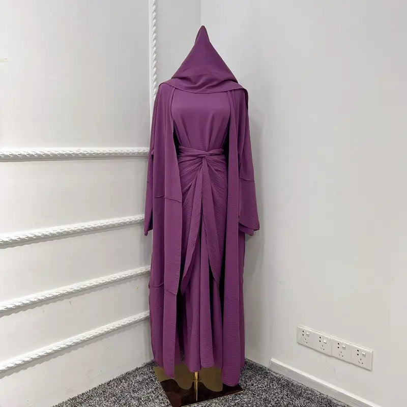 طقم عباية نسائي مسلم مكون من 4 قطع، بدون عباية، وشاح متوسط، فستان داخلي بدون أكمام، ووشاح حجاب