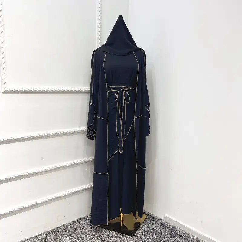 طقم عباية نسائي مسلم مكون من 4 قطع، بدون عباية، وشاح متوسط، فستان داخلي بدون أكمام، ووشاح حجاب