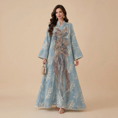 Eid Dress Muslim Women Sequins Beads Caftan Kaftan Dress Jalabiya #26N367
