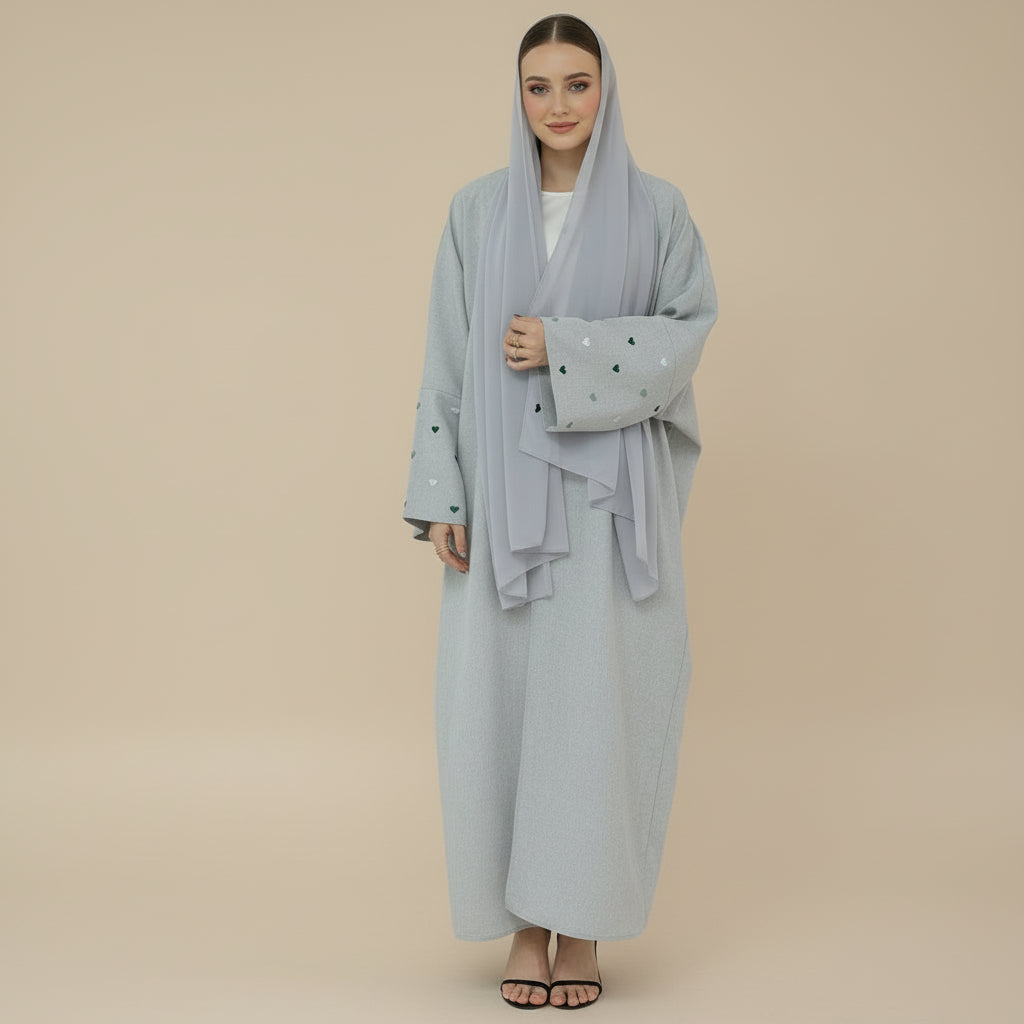 كارديجان تطريز قلب نسائي مسلم عباية مفتوحة فستان