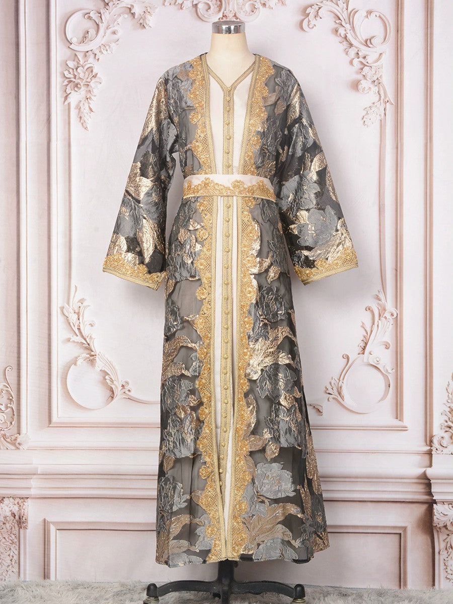 طقم فستان العيد من قطعتين، قفطان نسائي، فستان قفطان مع فستان داخلي بدون أكمام