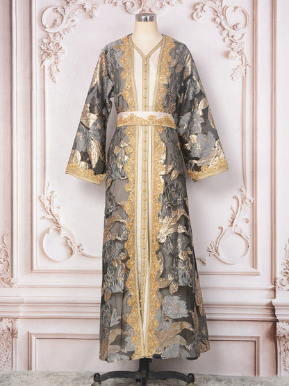 طقم فستان العيد من قطعتين، قفطان نسائي، فستان قفطان مع فستان داخلي بدون أكمام