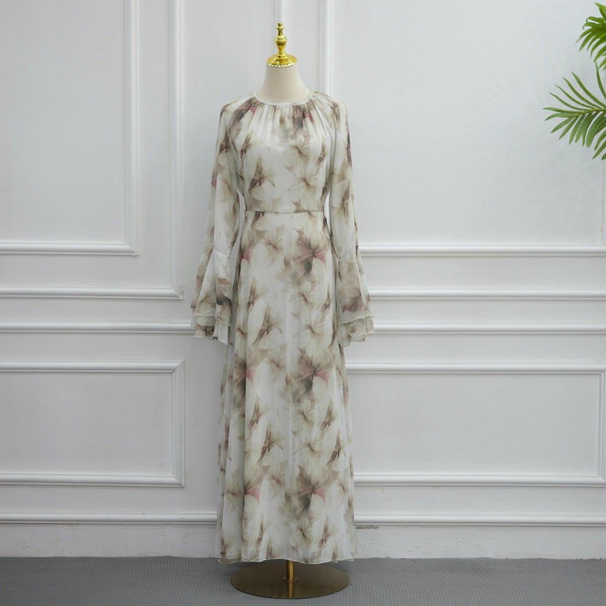 Muslim Women Chiffon Printed Abaya Dress With Lining #261338