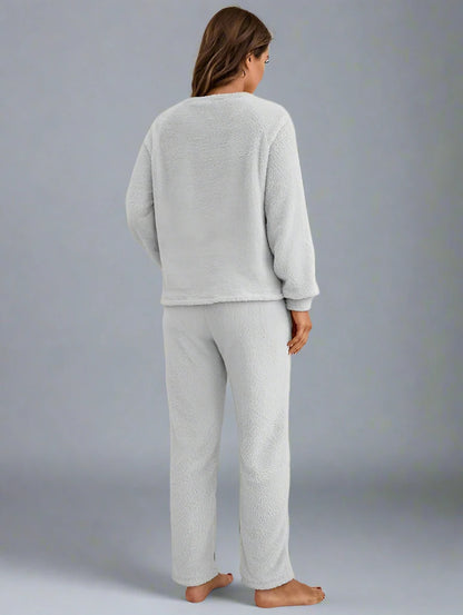 Women Winter Polar Fleece Loungewear Two Piece Set Pajamas Pjs