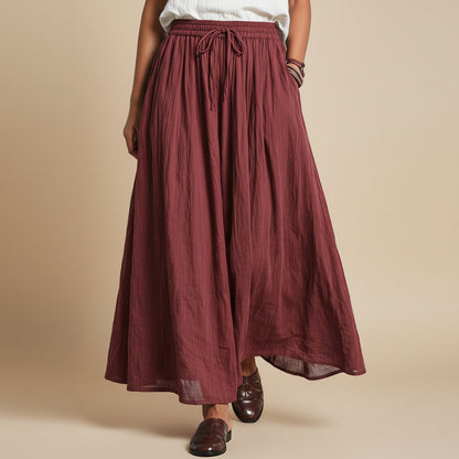 Elastic Waist Drawstring Plain Modest Maxi Skirt With Pocket #268750