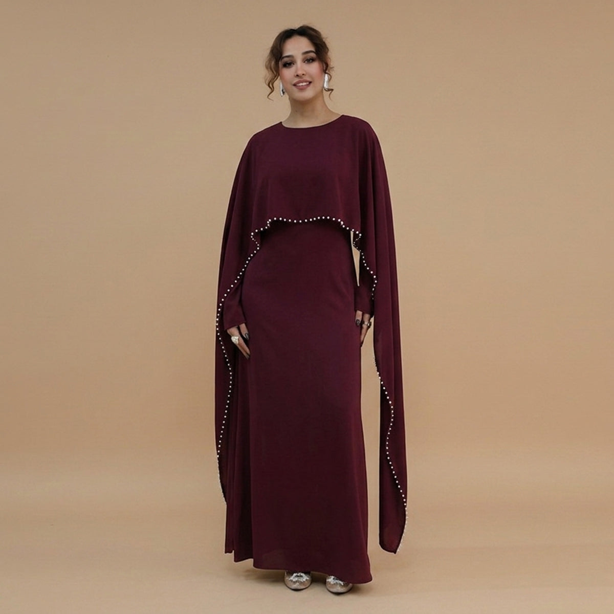 فستان عباية نسائي ستان مزين بالخرز كاب #261134
