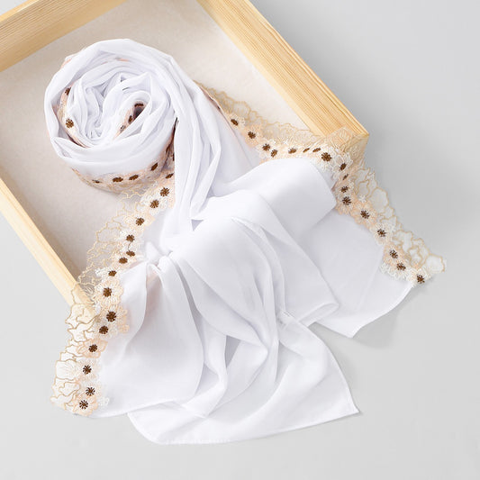 Muslim Women Floral Lace Chiffon Hijab Scarf #26155