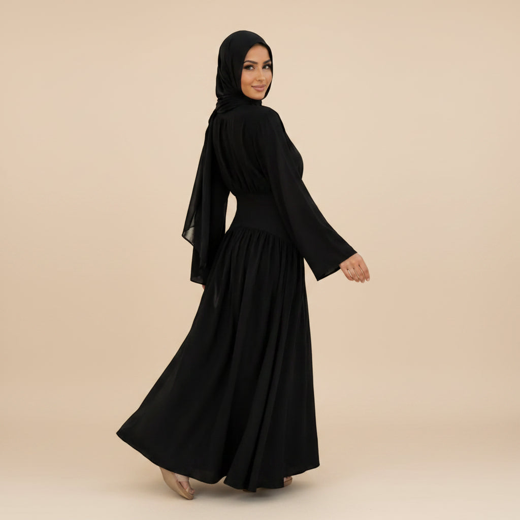 Muslim Women Wrinkle Waist Abaya Dress #261365