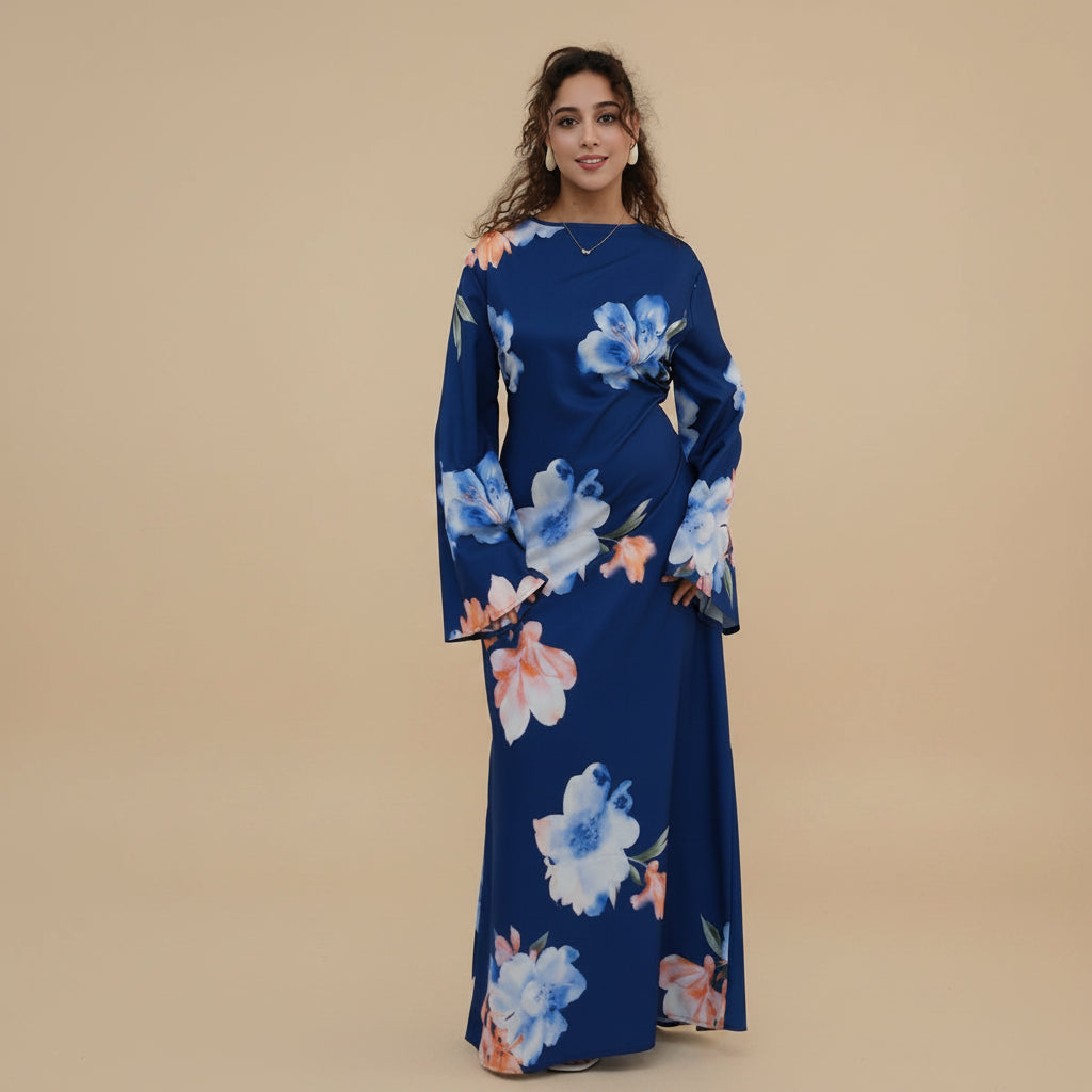 عباية نسائية مطبوعة بتصميم تجاعيد مع حزام داخلي #261358
