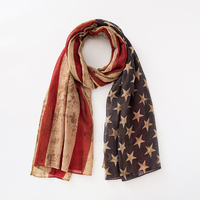 Voile USA Flag Scarf Americana Flag Shawl Patriotic Wrap for Men and Women