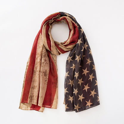 Voile USA Flag Scarf Americana Flag Shawl Patriotic Wrap for Men and Women