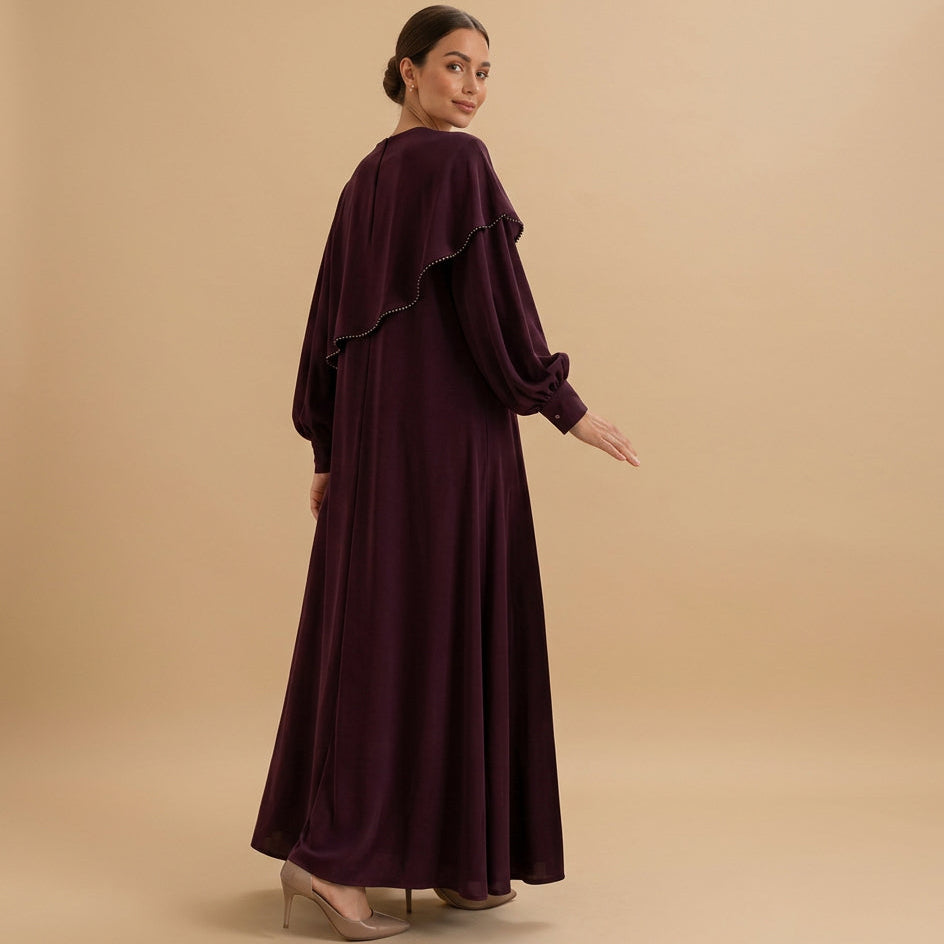 Muslim Women Beads Ruffle Nida Abaya Dress #261273