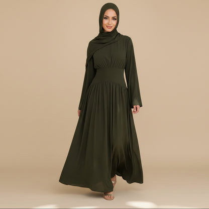 Muslim Women Wrinkle Waist Abaya Dress #261365