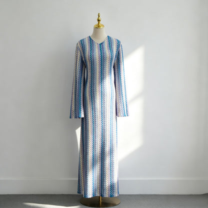 Rainbow Jacquard Double-layer Abaya Dress #261374