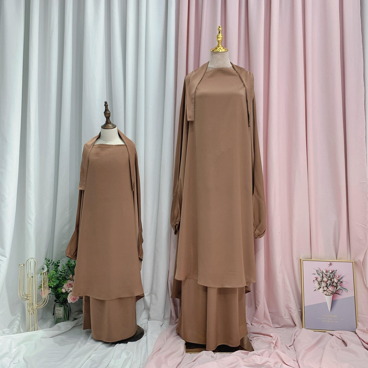 Muslim Women Prayer Dress Jilbab Robe Mother And Daughter Girl Matching Outfits