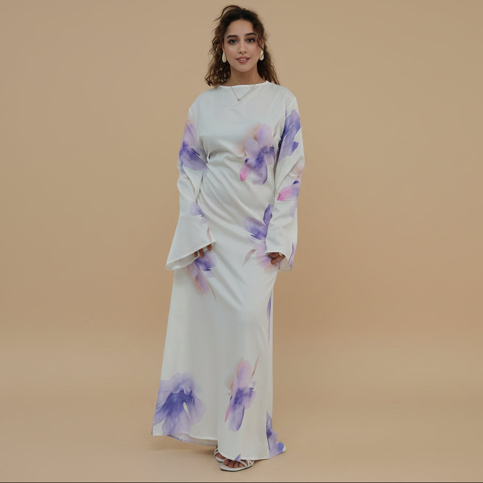 عباية نسائية مطبوعة بتصميم تجاعيد مع حزام داخلي #261358