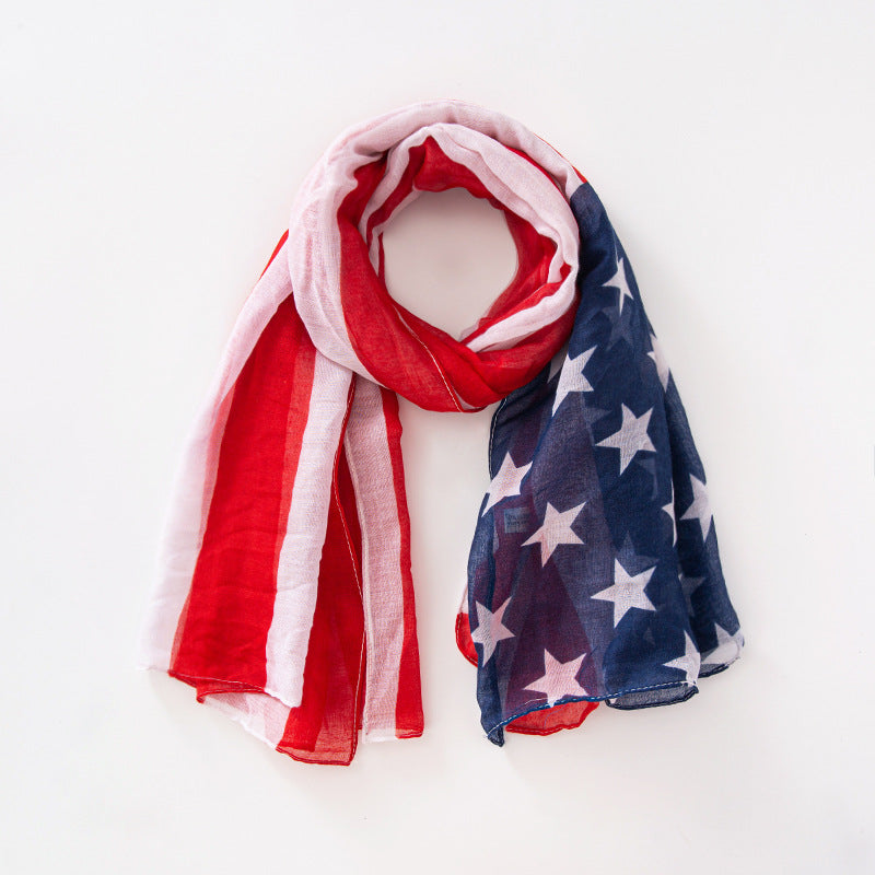 Voile USA Flag Scarf Americana Flag Shawl Patriotic Wrap for Men and Women