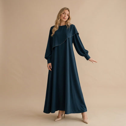 Muslim Women Beads Ruffle Nida Abaya Dress #261273