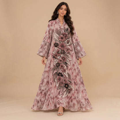 Eid Dress Muslim Women Sequins Embroidery Caftan Kaftan Dress Jalabiya #26N277
