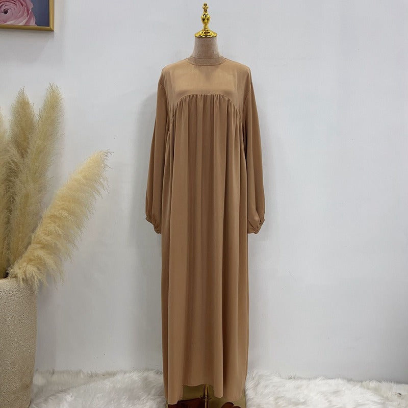 11 Color Options Satin Long Robe Abaya Dress With Pocket