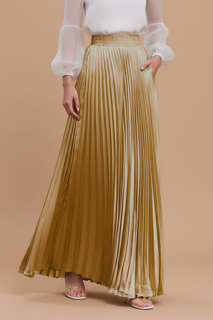 Glossy Accordion Pleated Modest Maxi Skirt #261882
