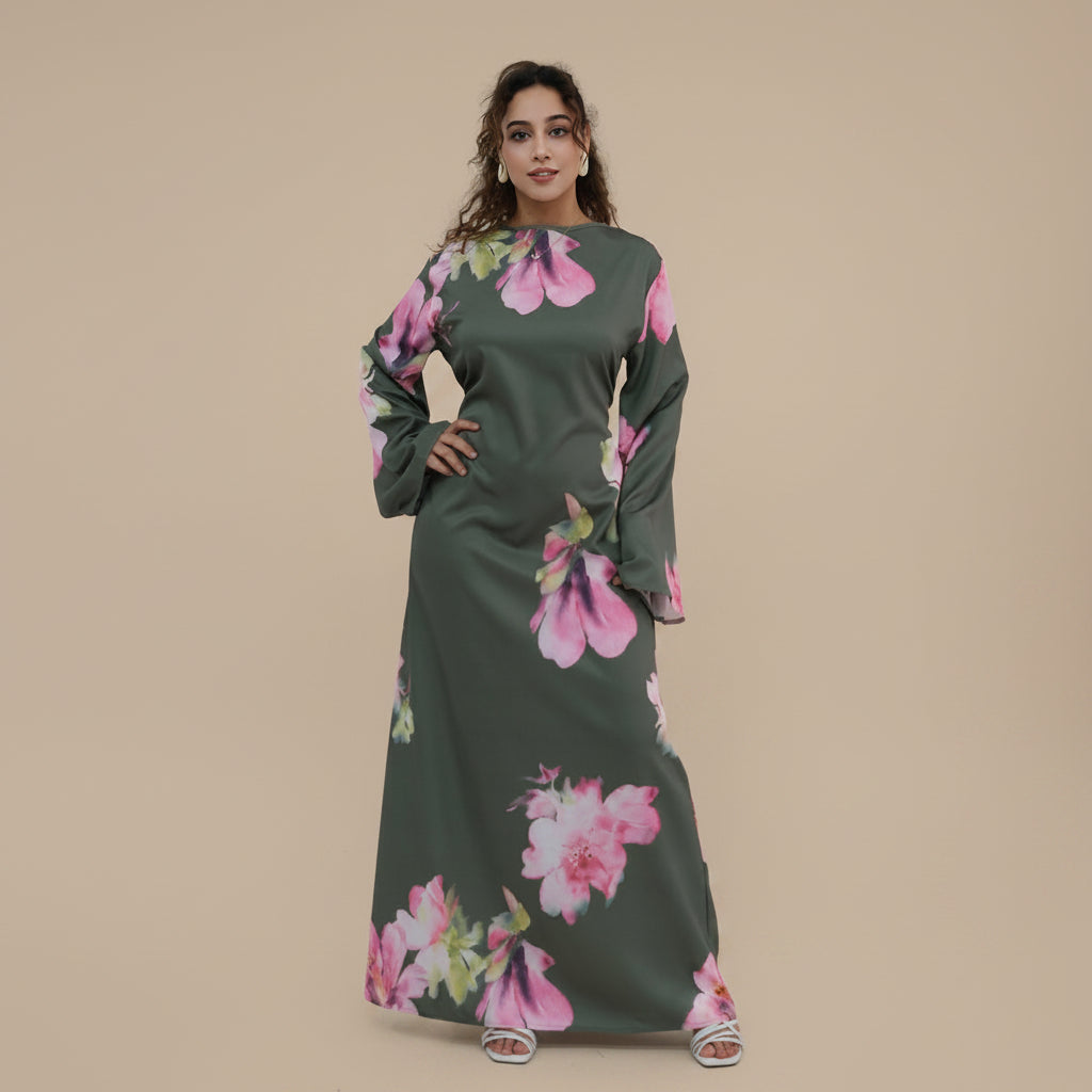 عباية نسائية مطبوعة بتصميم تجاعيد مع حزام داخلي #261358