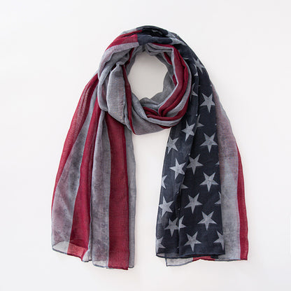 Voile USA Flag Scarf Americana Flag Shawl Patriotic Wrap for Men and Women