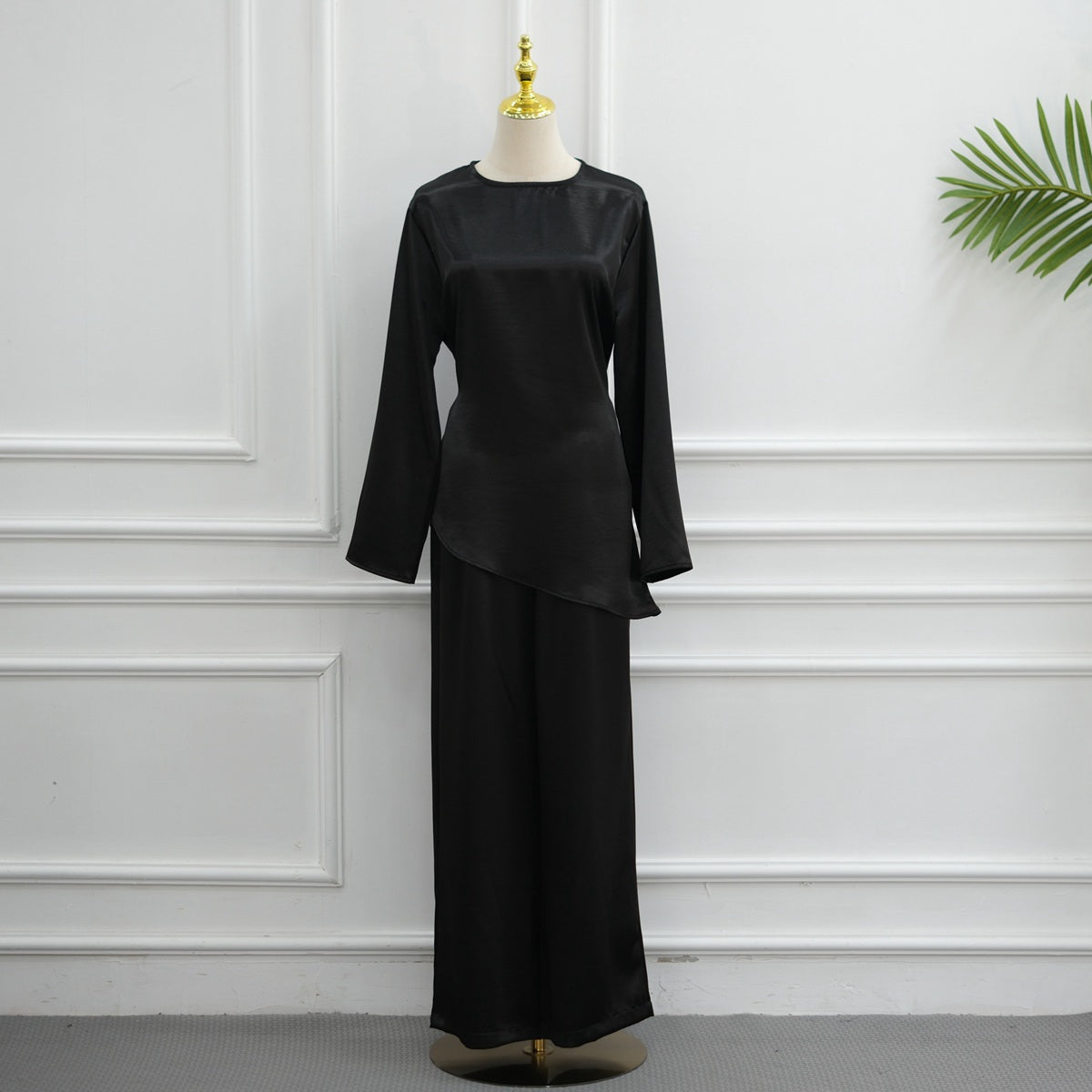 Muslim Women Daily Wear Satin 2 Pieces Tops And Pants Suit Set #261342