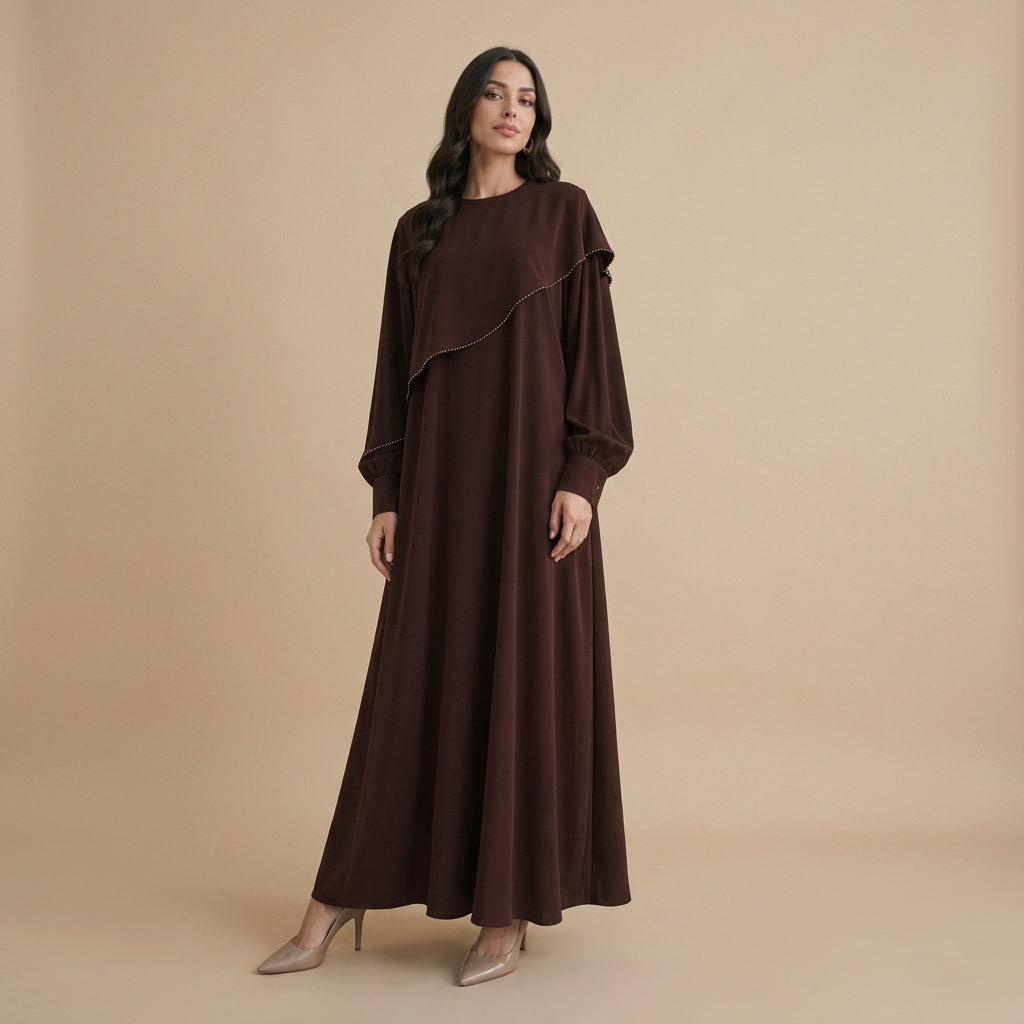 Muslim Women Beads Ruffle Nida Abaya Dress #261273