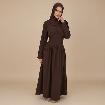 Muslim Women Wrinkle Waist Abaya Dress #261365