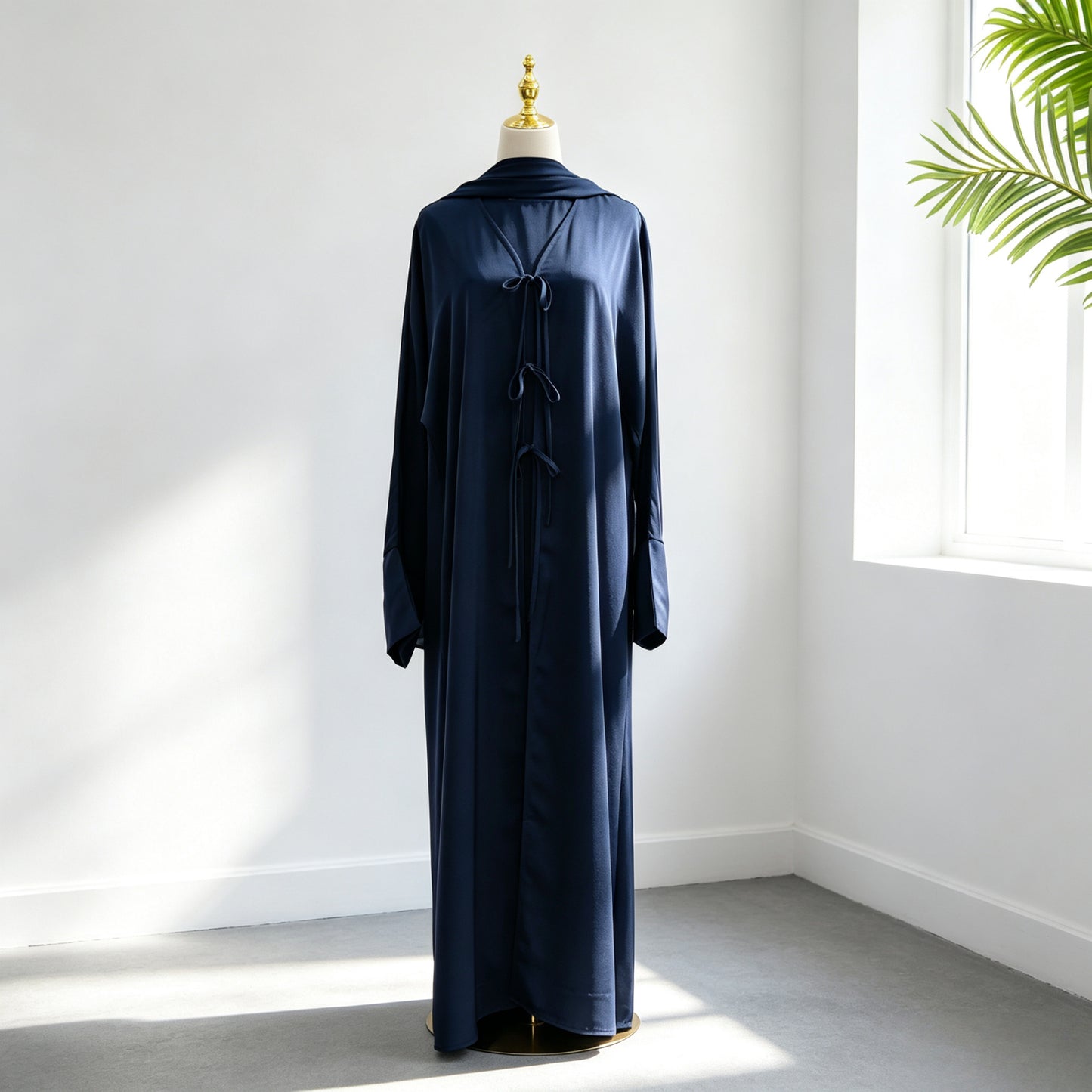 3 Pieces Set Nida Open Abaya Dress With Inner Sleeveless Dress And Matching Hijab #261201