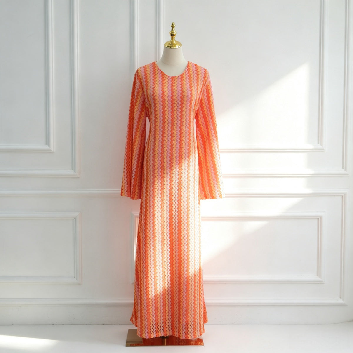 Rainbow Jacquard Double-layer Abaya Dress #261374