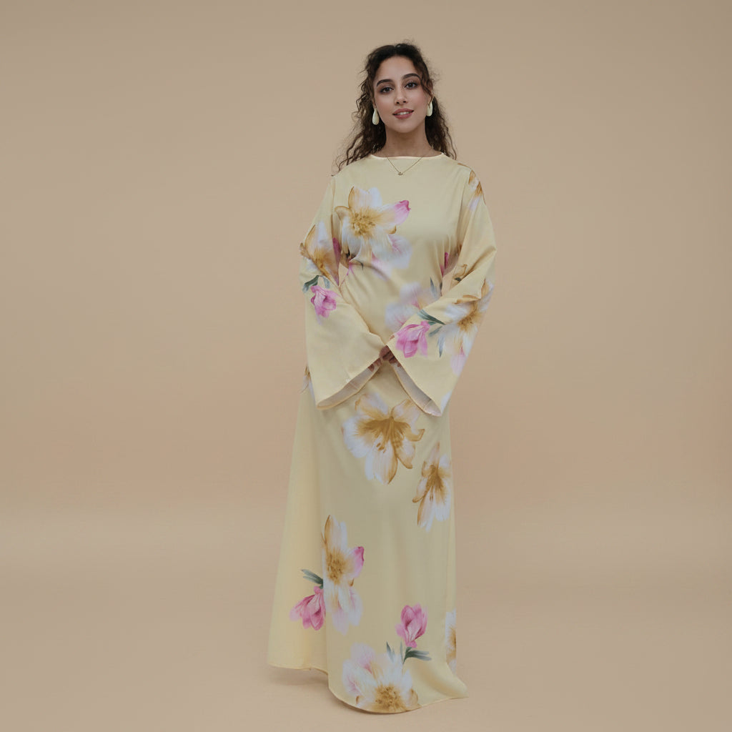 عباية نسائية مطبوعة بتصميم تجاعيد مع حزام داخلي #261358