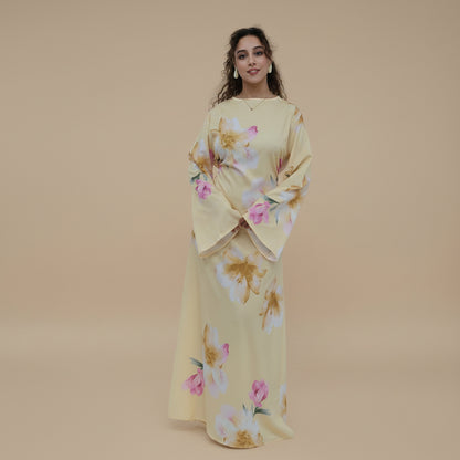 عباية نسائية مطبوعة بتصميم تجاعيد مع حزام داخلي #261358