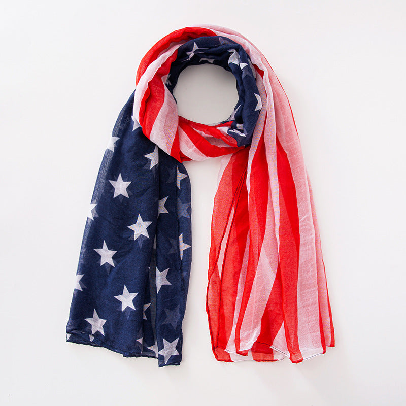 Voile USA Flag Scarf Americana Flag Shawl Patriotic Wrap for Men and Women