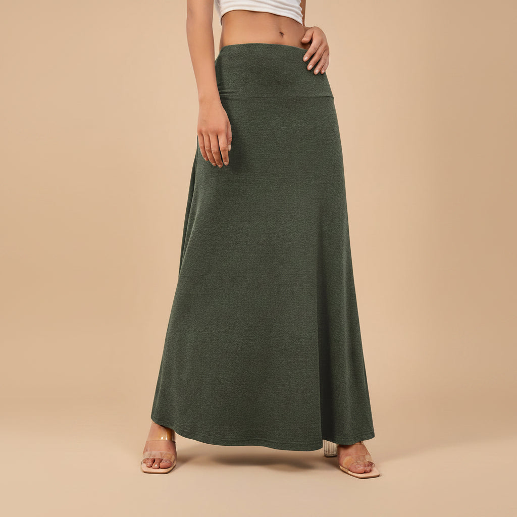 Plain Solid Color Knitted Modest Skirt #2606351