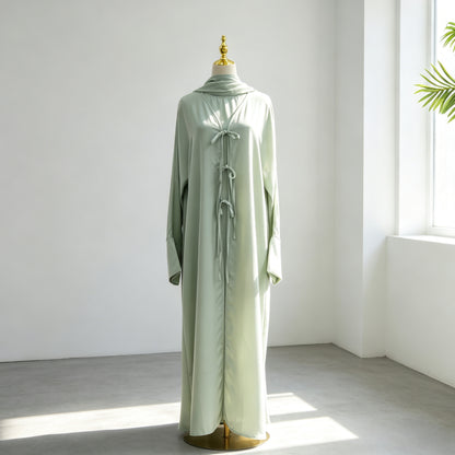 3 Pieces Set Nida Open Abaya Dress With Inner Sleeveless Dress And Matching Hijab #261201