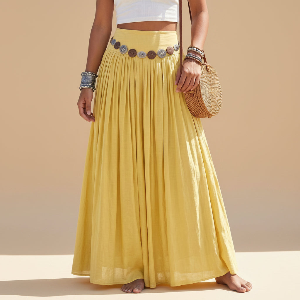 Plain Maxi Skirt With Belt #262615