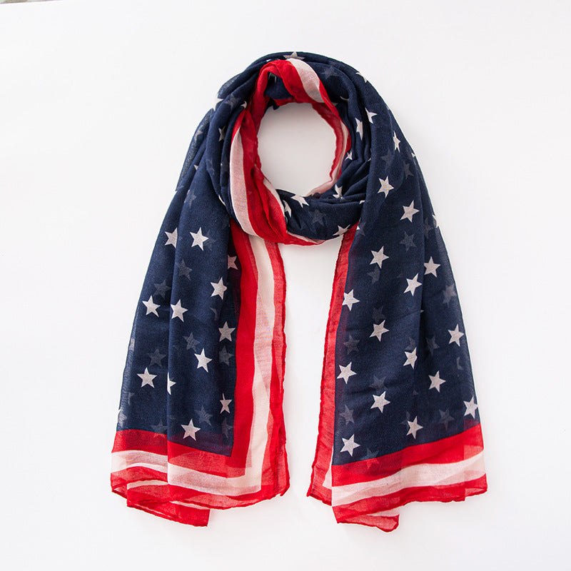 Voile USA Flag Scarf Americana Flag Shawl Patriotic Wrap for Men and Women