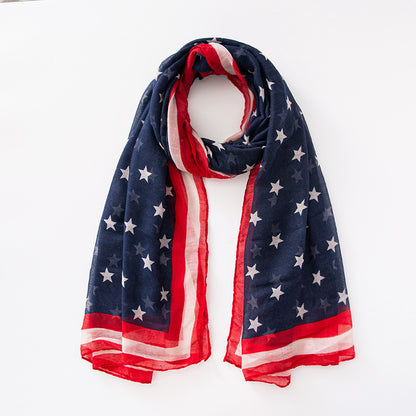 Voile USA Flag Scarf Americana Flag Shawl Patriotic Wrap for Men and Women