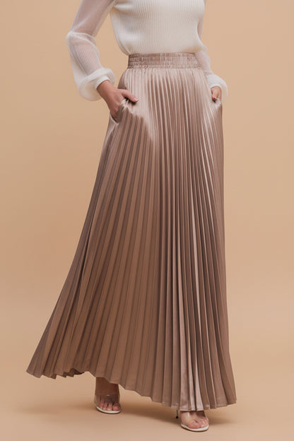 Glossy Accordion Pleated Modest Maxi Skirt #261882